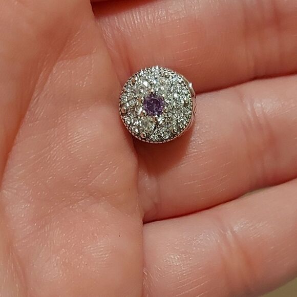 925 Sterling Silver Purple Flower Charm - Picture 4 of 8